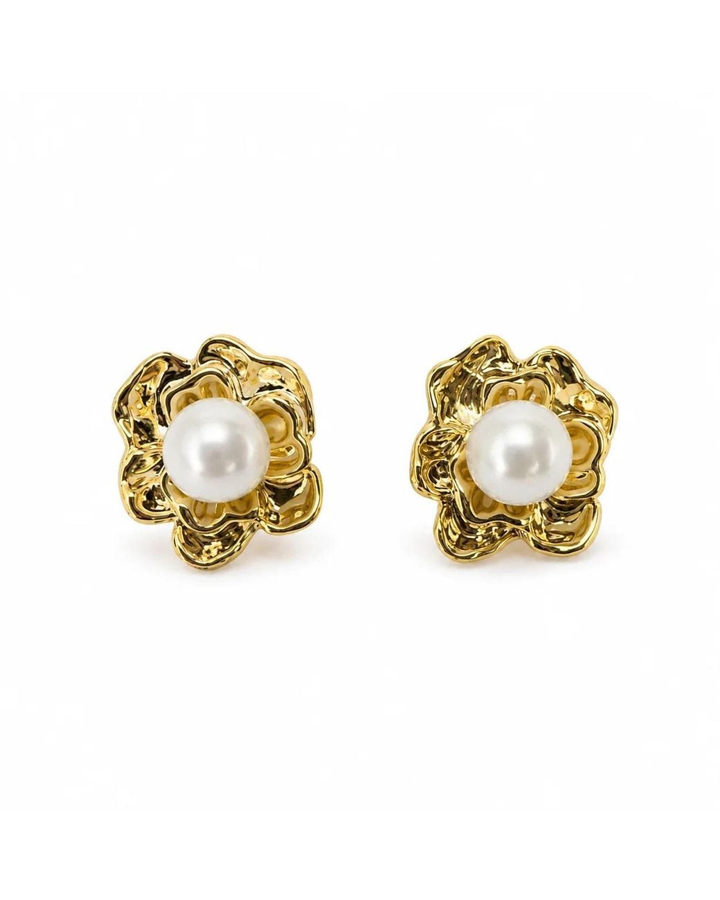 Angel Barocco Metallic Freshwater Pearl Sculpted Flower Stud Earrings
