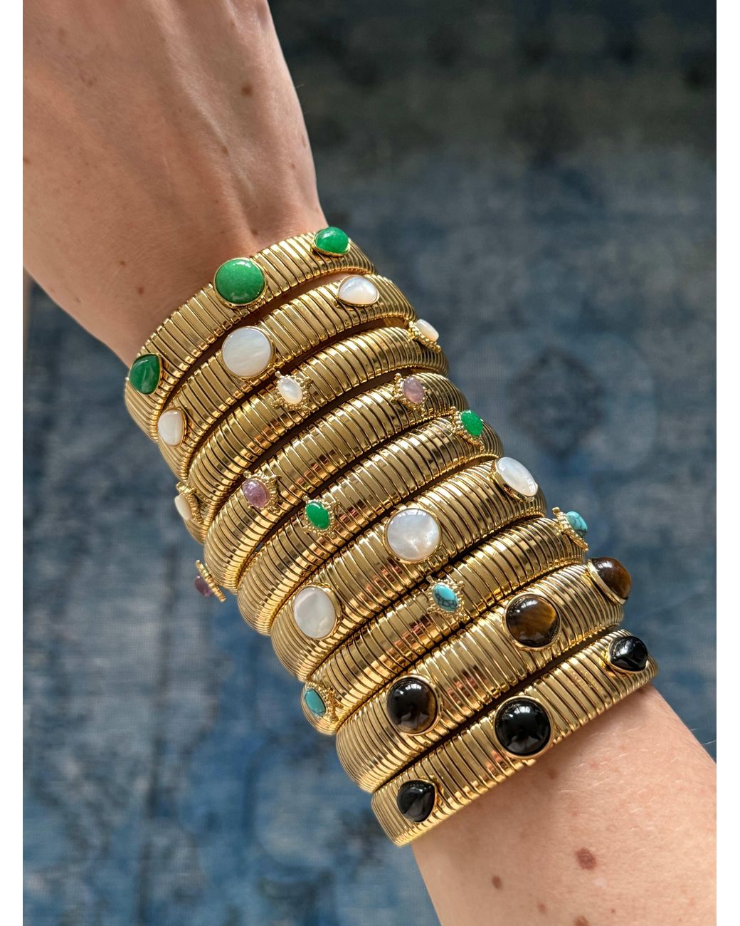 Laura Gray Metallic Round & Pear Shaped Onyx Omega Bracelet