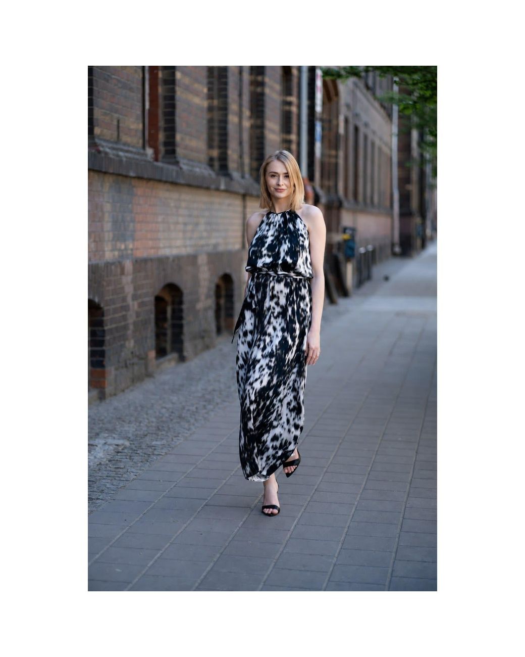 Oh!Zuza Black Neutrals Echo Satin Viscose Rayon Maxi Dress With Belt