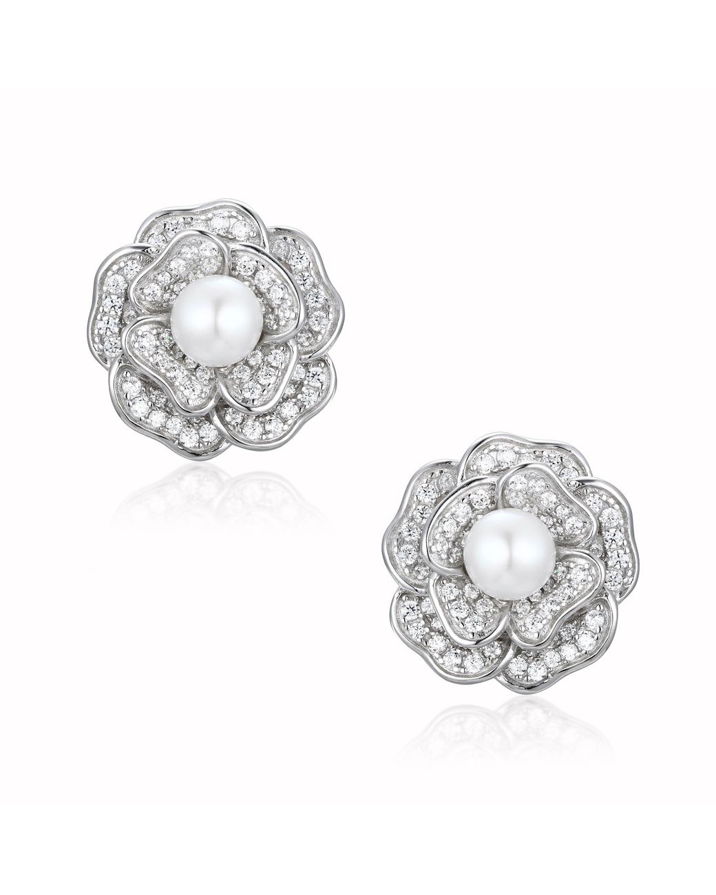 Santinni Metallic Tsarina Flower & Freshwater Pearl Earrings