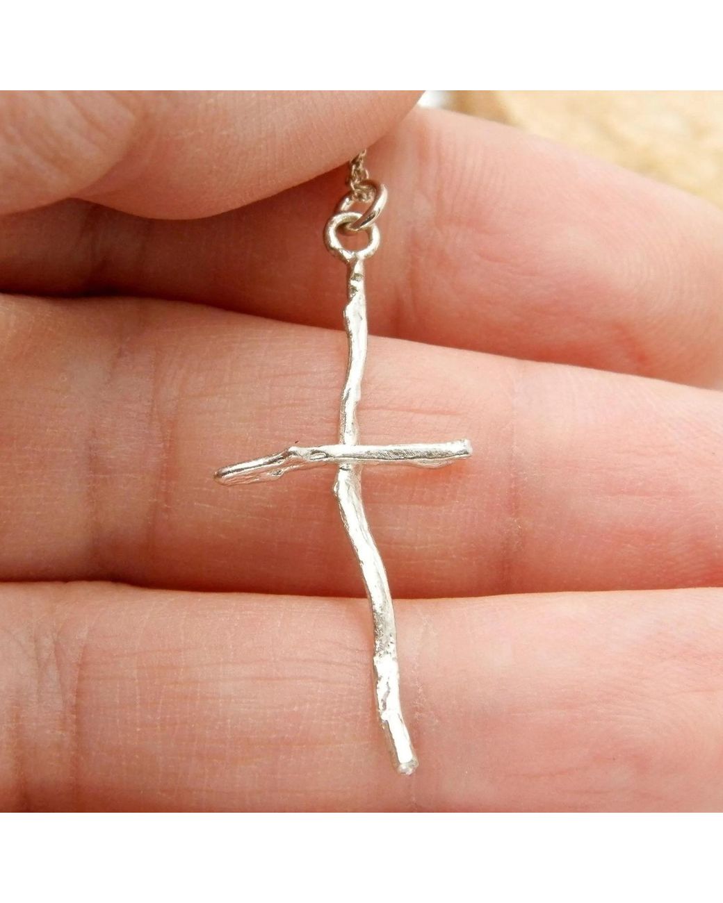Mother Nature Jewelry Metallic Cross Branch Necklace, Handmade Tree Pendant