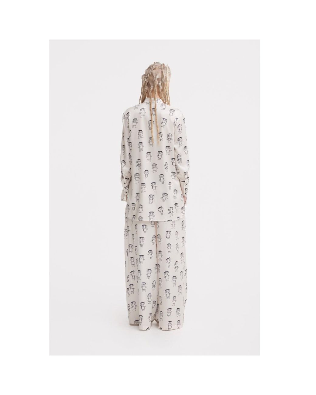 Julia Allert Gray Neutrals Art Print Wide-Leg Palazzo Trousers – Ivory