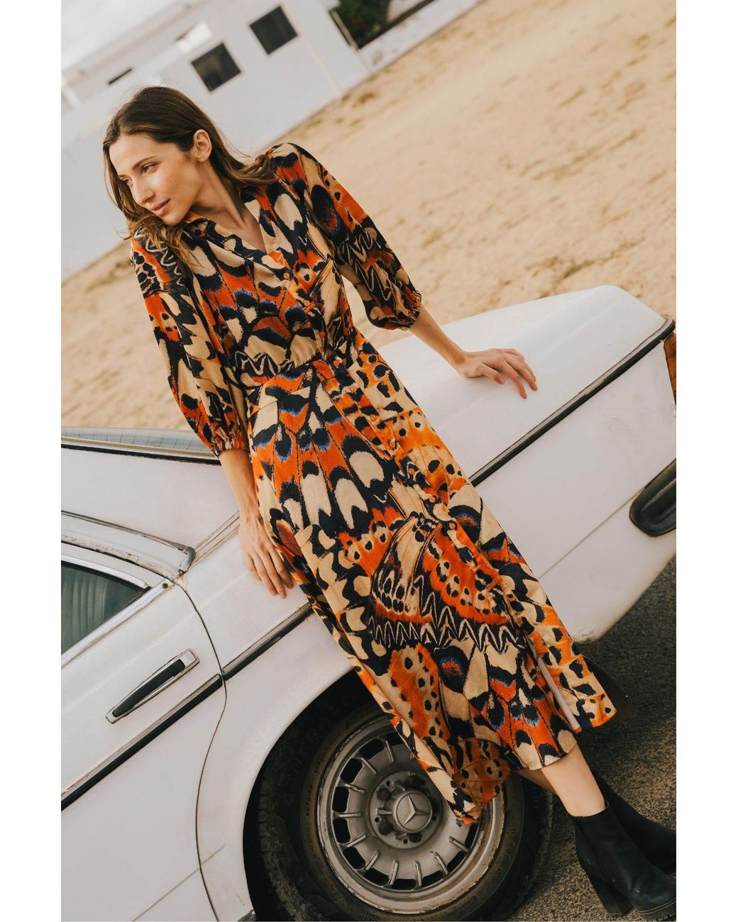 Traffic People Brown Metamorphosis And Butterfly Print Frida Midi Dress