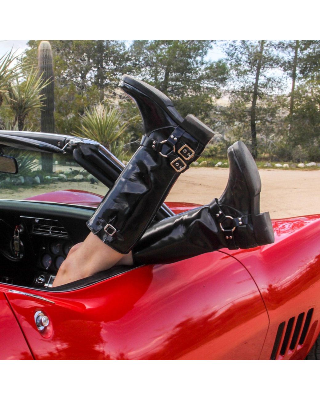 Urbnkicks Black Tall Biker Patent Boots