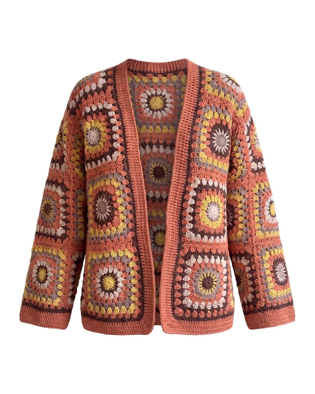 Ana Chic Brown Burnt Sunburst Handmade Crochet Cardigan
