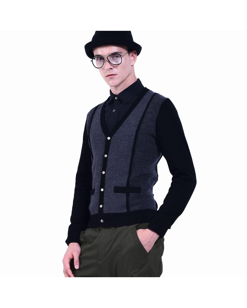 Smart and Joy Blue Light Wool Cardigan for men
