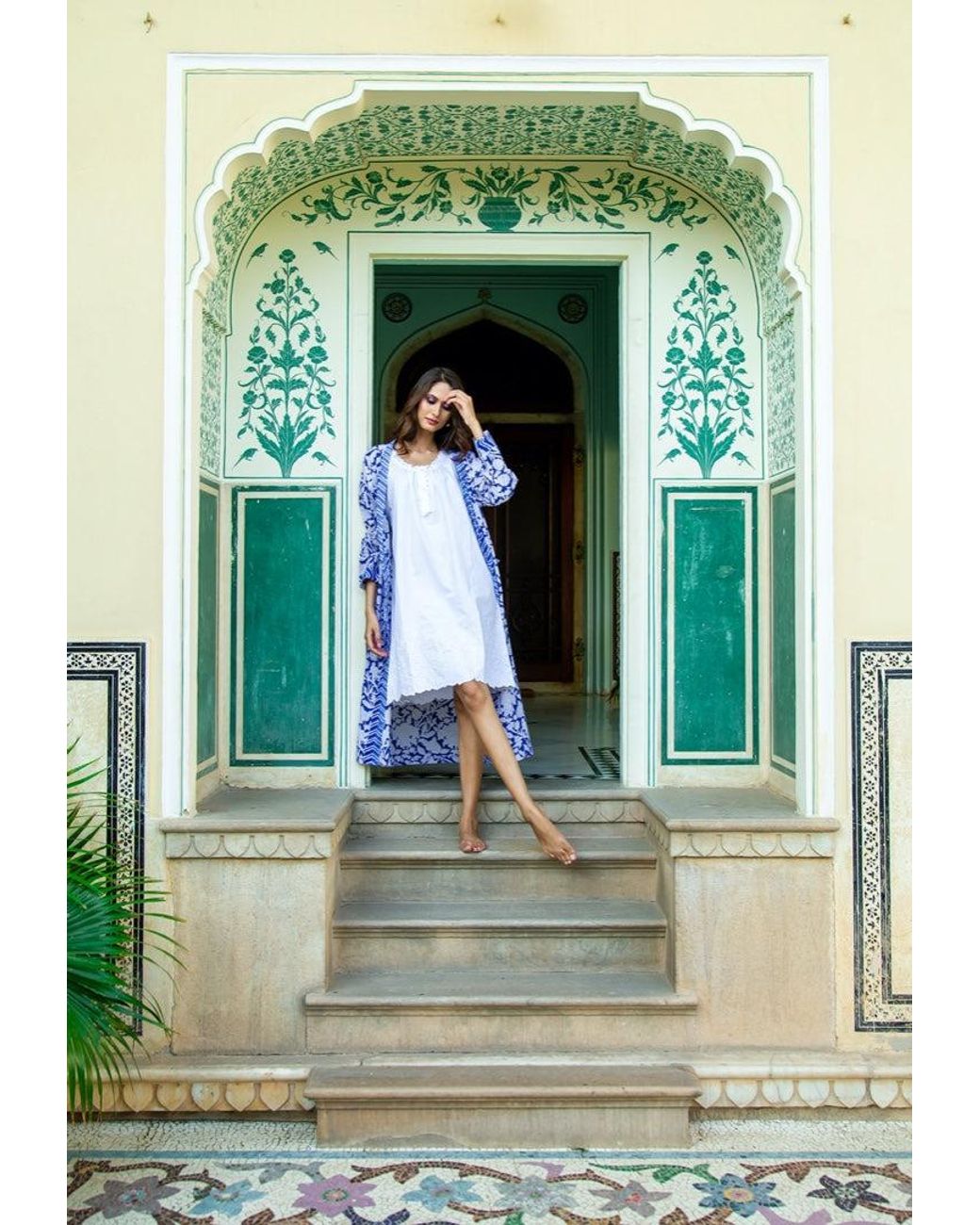 NoLoGo-chic Blue Hand Printed Kimono Robe China Cotton
