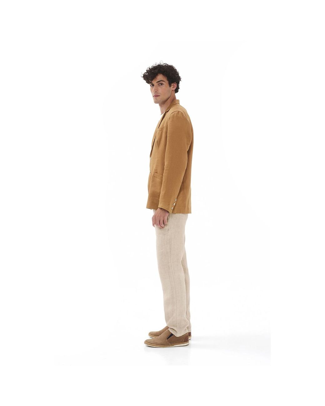 Haris Cotton Natural Neutrals Linen Pants With Elastic Waistband And Back Pockets Beach Sand for men