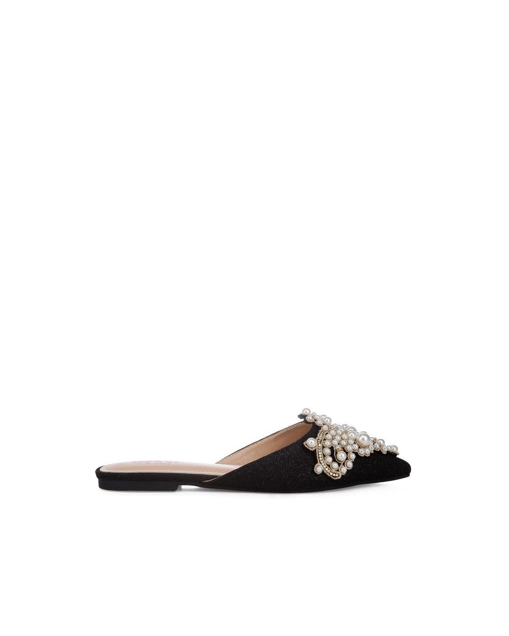 Rag & Co Black Astre Embellished Delicate Pearl Mules