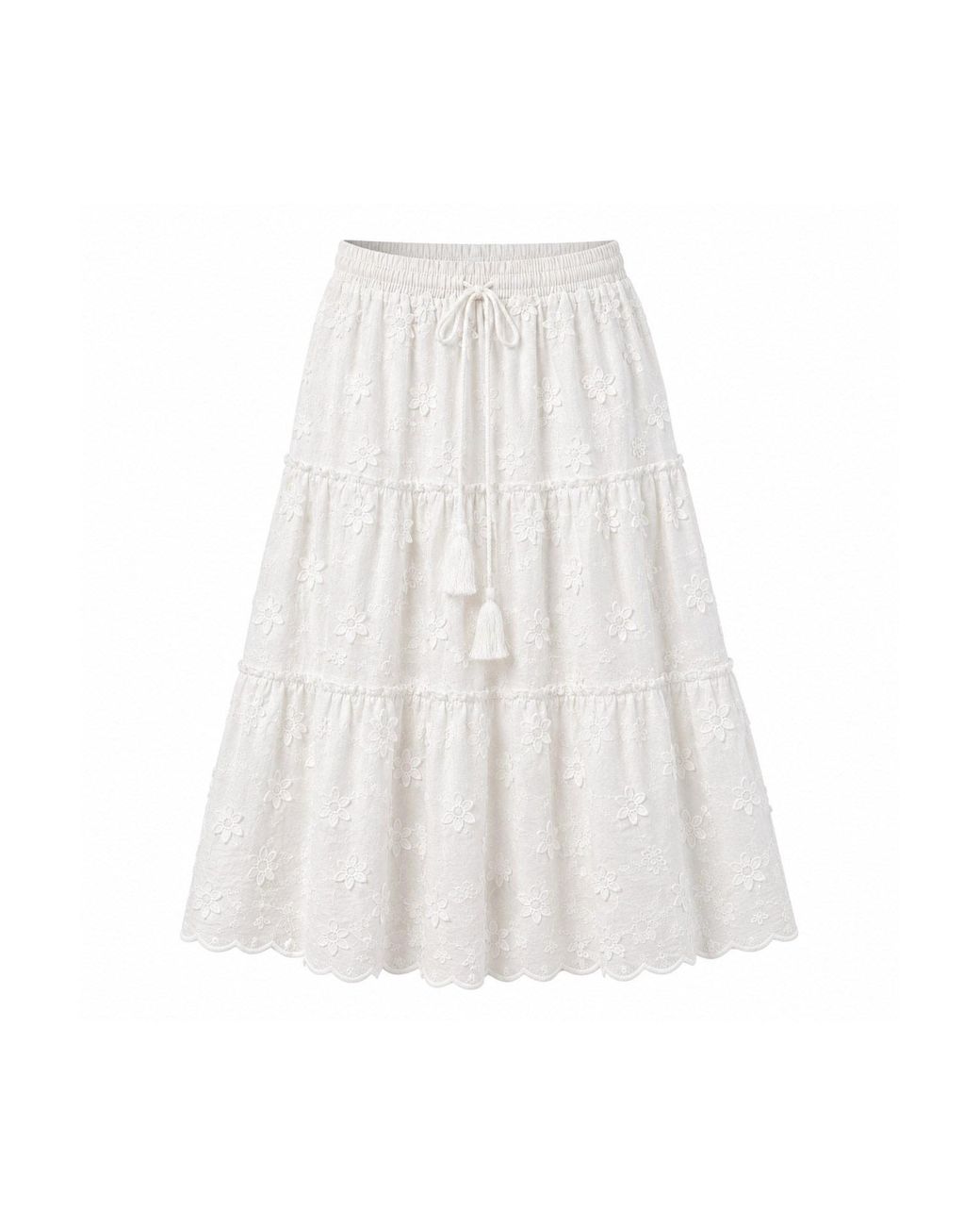 IZABELA MANDOIU White Embroidered Tiered Maxi Skirt