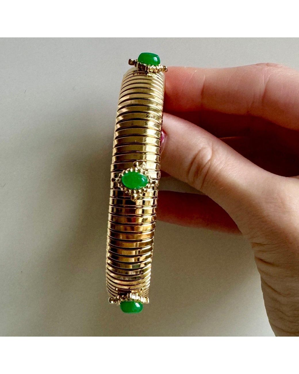 Laura Gray Green Small Stone Omega Bracelet