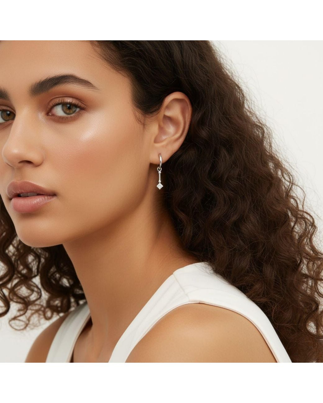 Spero London Metallic Sterling Rhombus Drop Hoop Earring