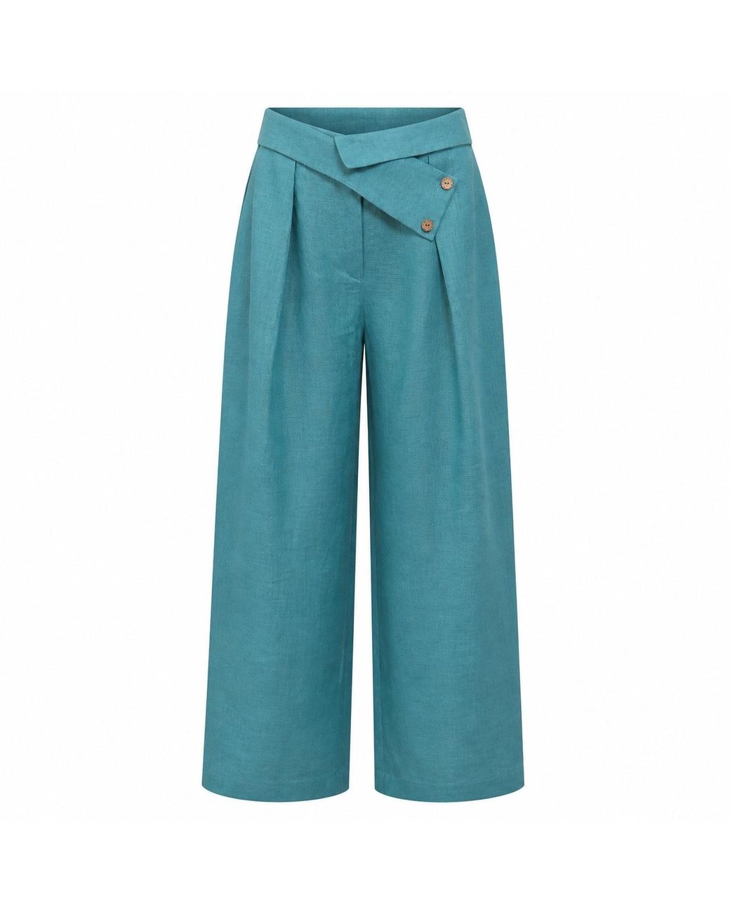 Lumina Eligma Blue The Wrapline Linen Trouser