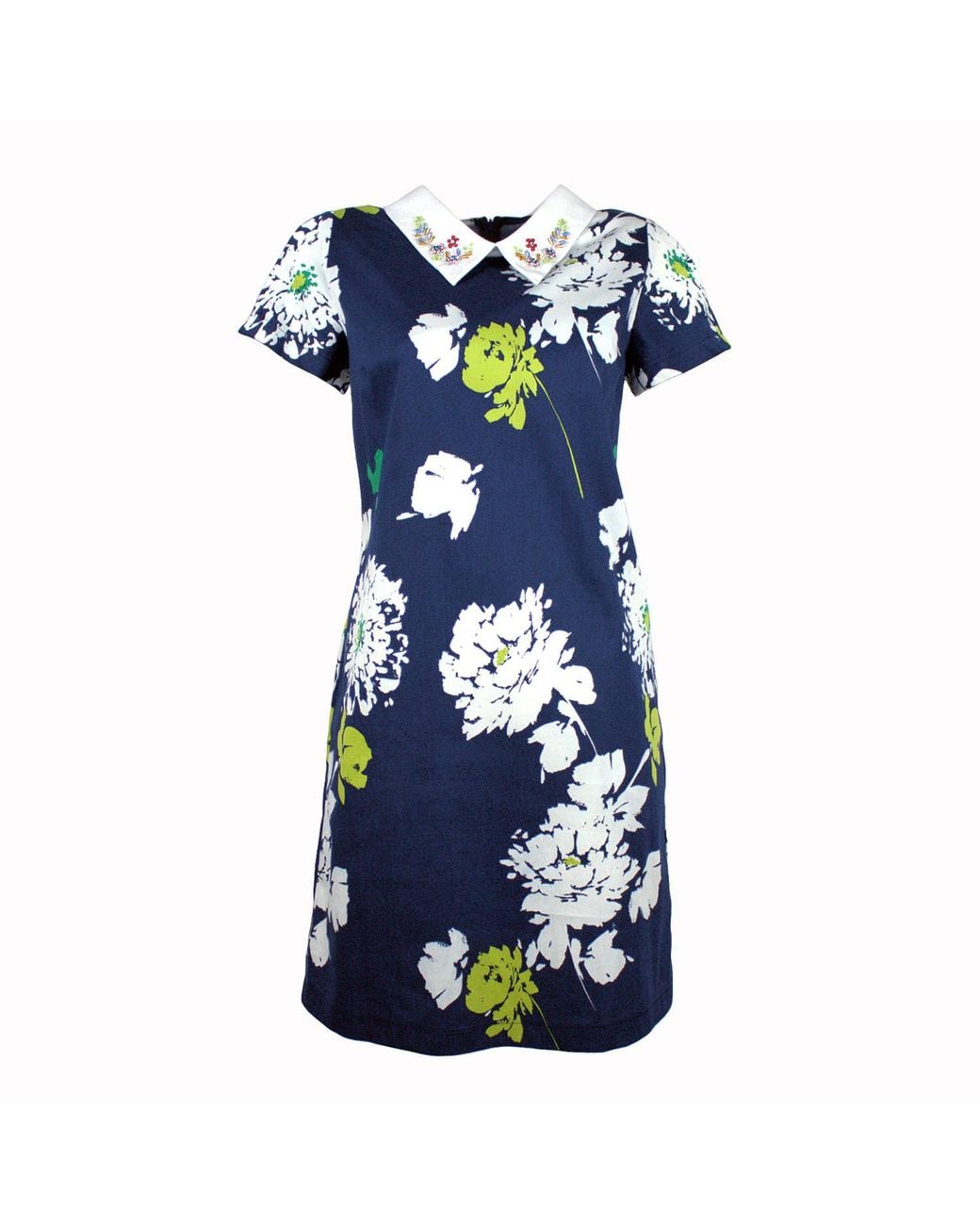 Lalipop Design Blue A-Line Mini Dress With Bead Embroidered Collar