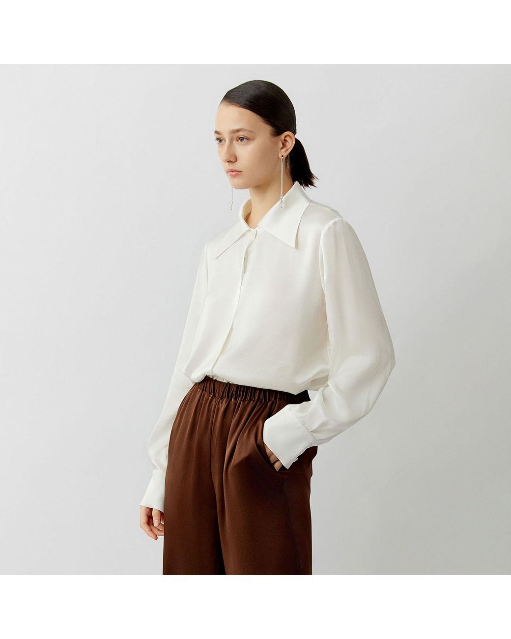Silkinc White Wide Collar Silk Shirt