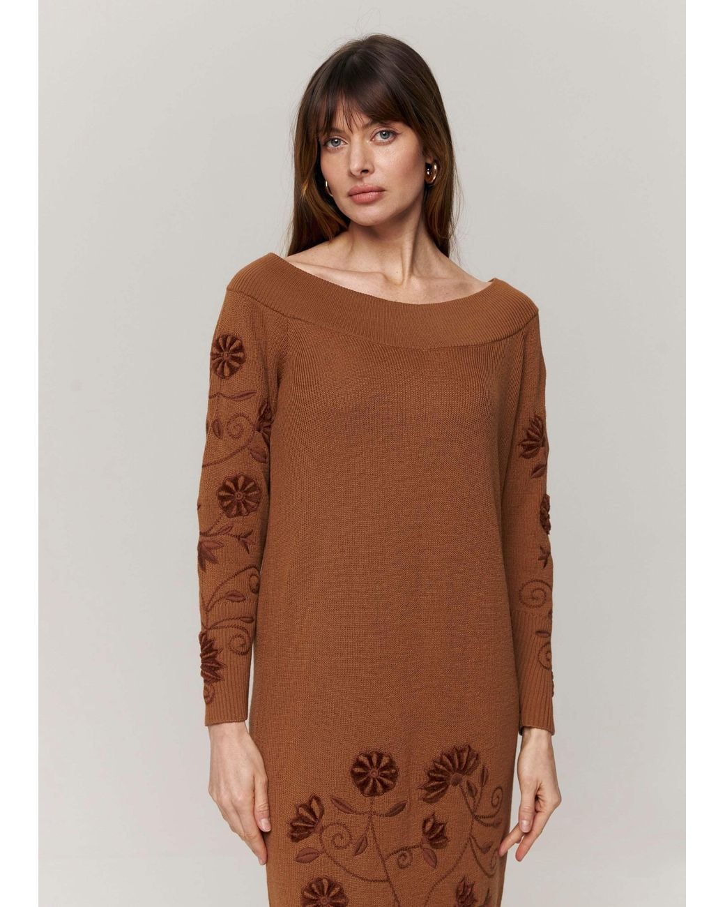 Annabo Brown Etherea Merino Wool Knit Midi Dress