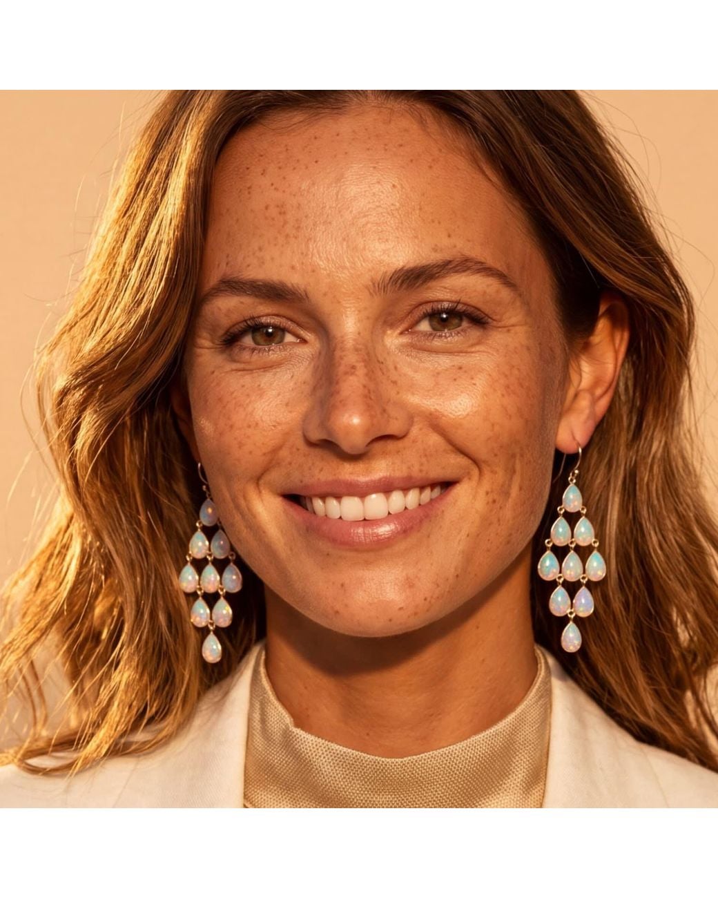 Latelita London Metallic Erviola Gemstone Cascade Earrings Opal