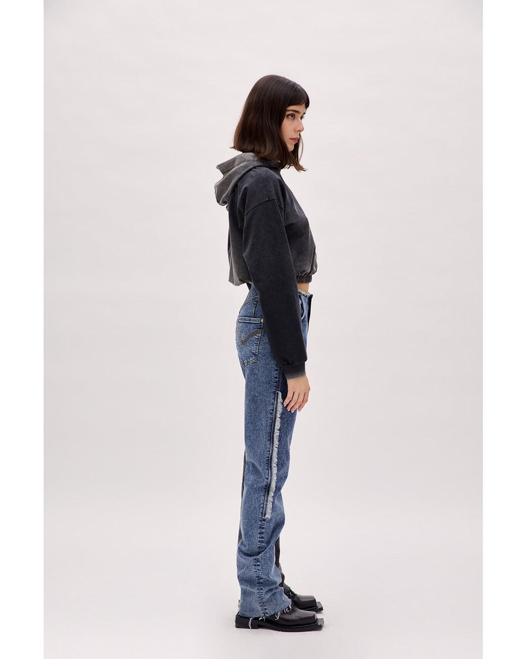 Pcfg Blue Two Color Block Denim Pant
