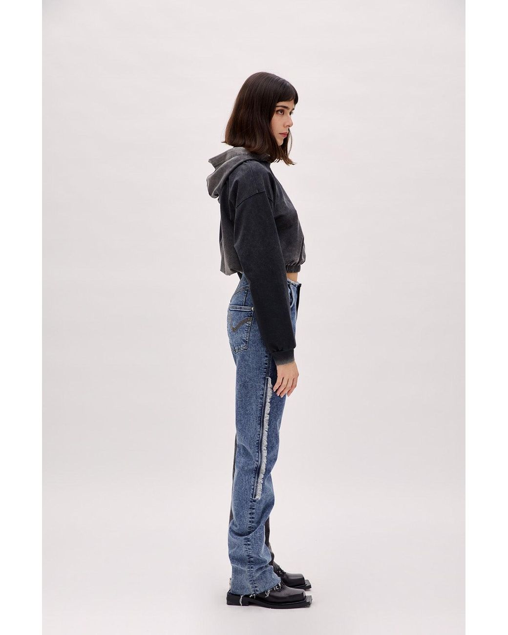 Pcfg Blue Two Color Block Denim Pant