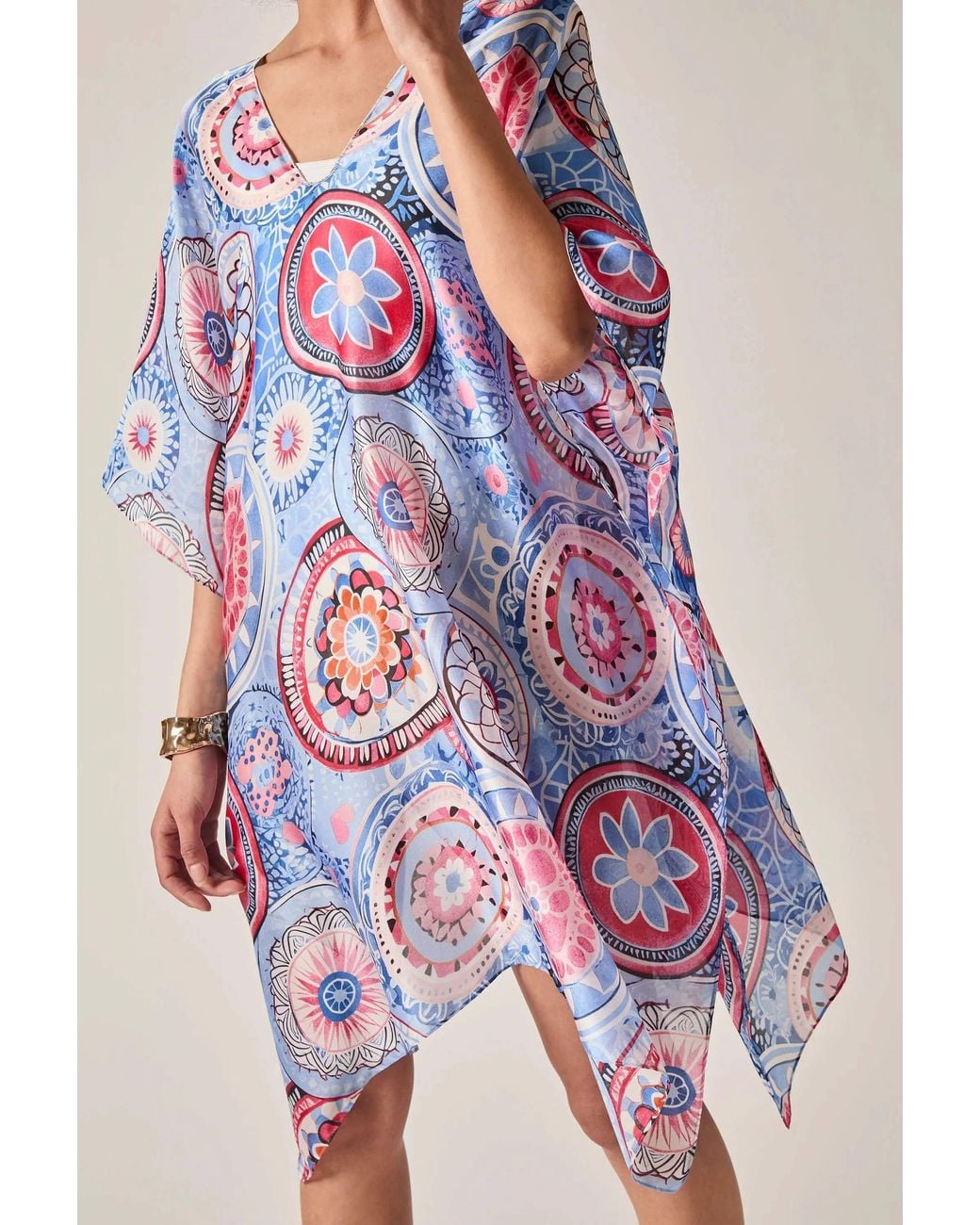 James Lakeland White Mandala Print Kaftan