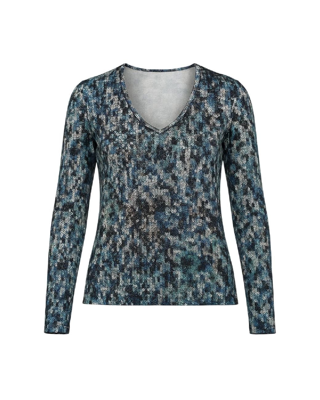 Conquista Blue Sequin V-Neck Long-Sleeve Top