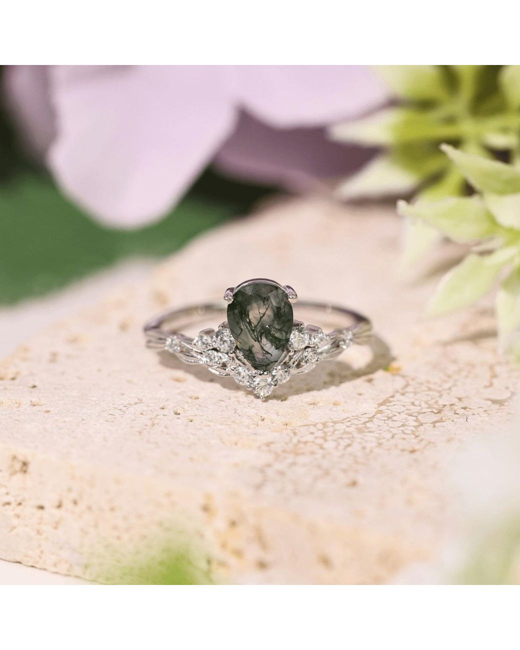 Azura Jewelry New York Metallic Angelique Tulip Moss Agate Ring Vermeil