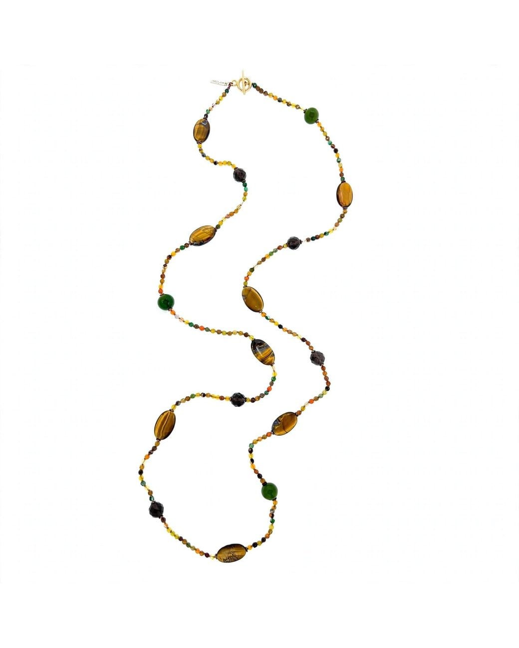 Jaredjamin White Terra Tiger's Eye Long Beaded Necklace