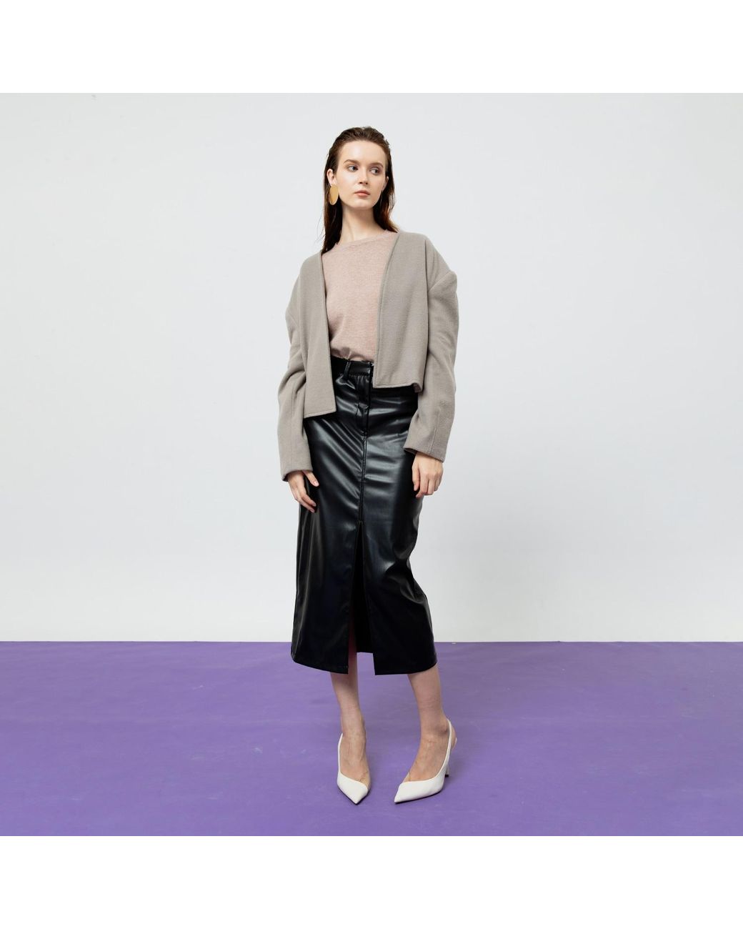 Ats the Label Black Dahlia Faux Leather Midi Skirt