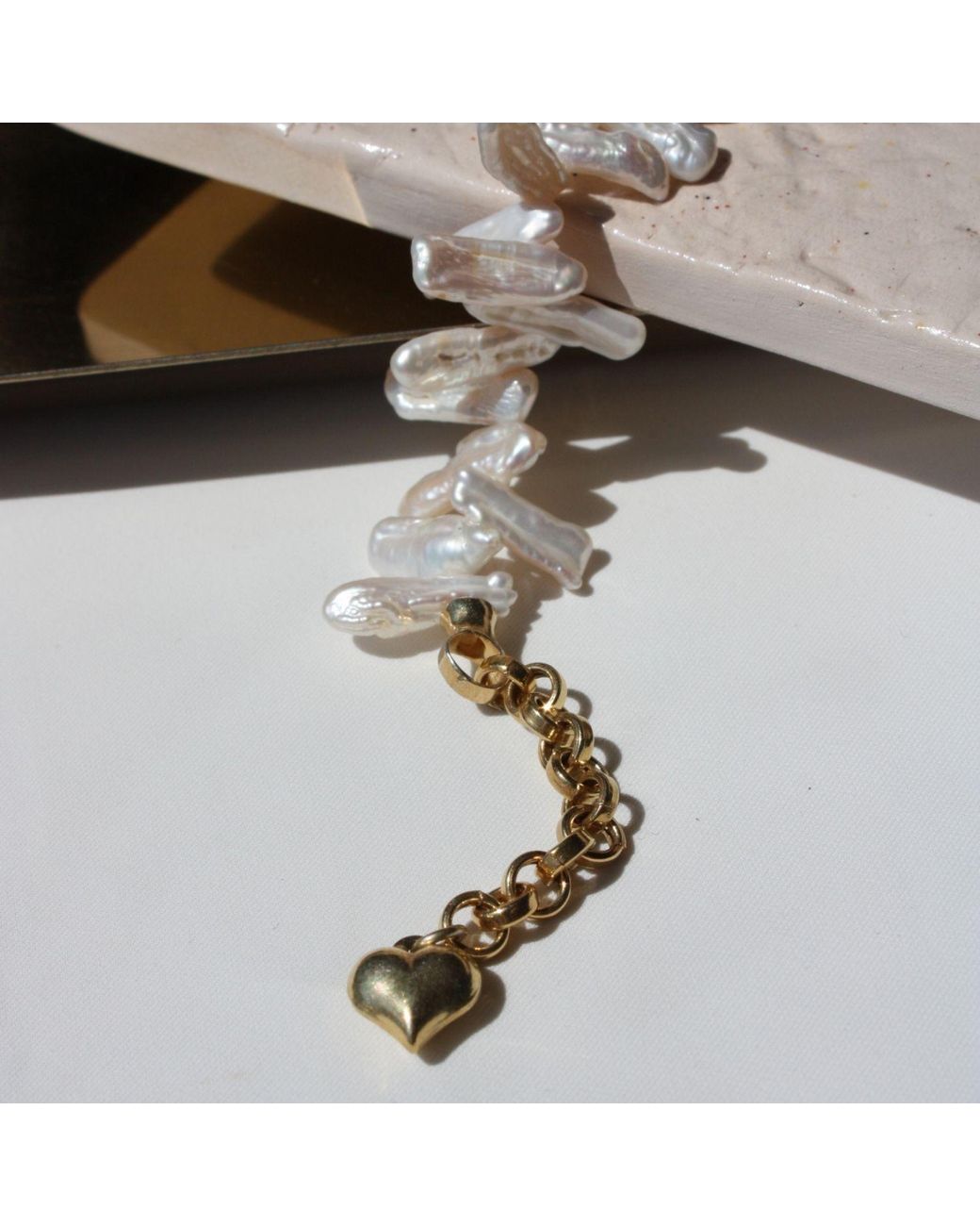 LINYA JEWELLERY White Asymmetrical Baroque Pearl Bracelet