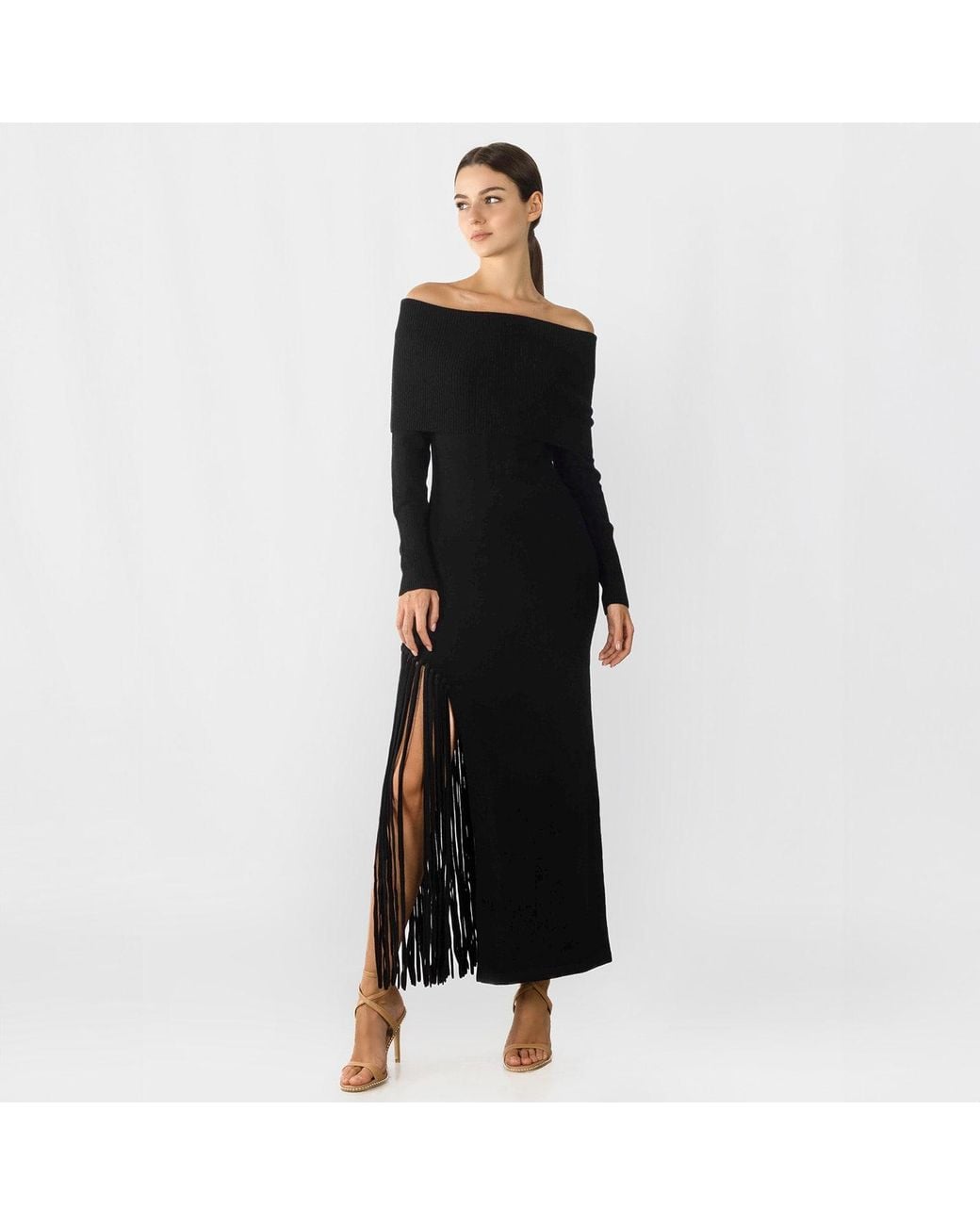 Solgo Atelier Black Peris On Or Off-Shoulder Cashmere Maxi Dress