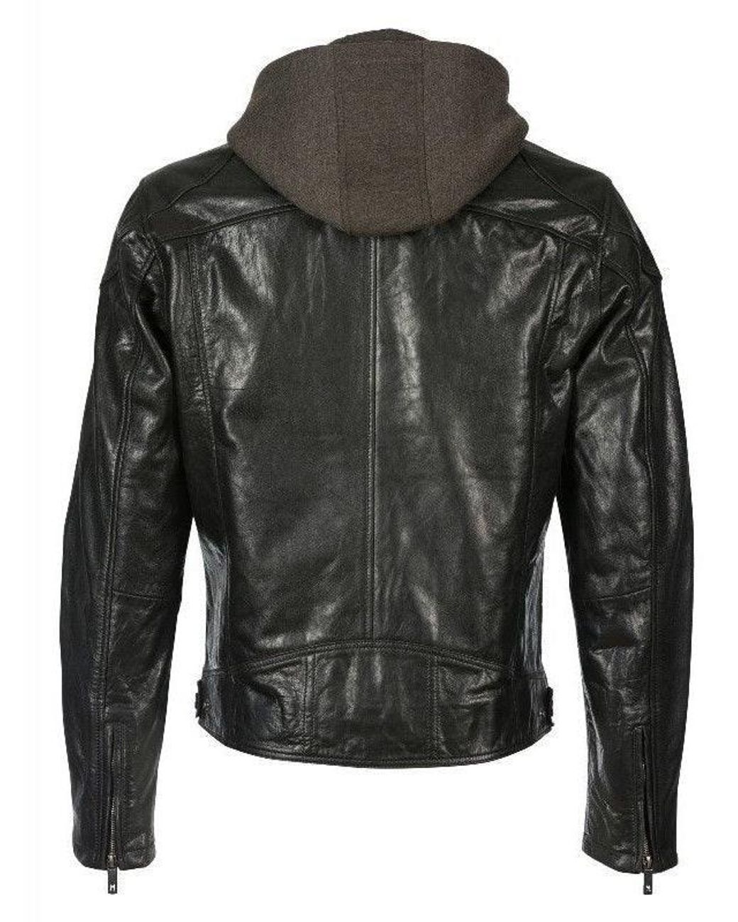 Mauritius Black Removable Hood Leather Jacket Biko for men