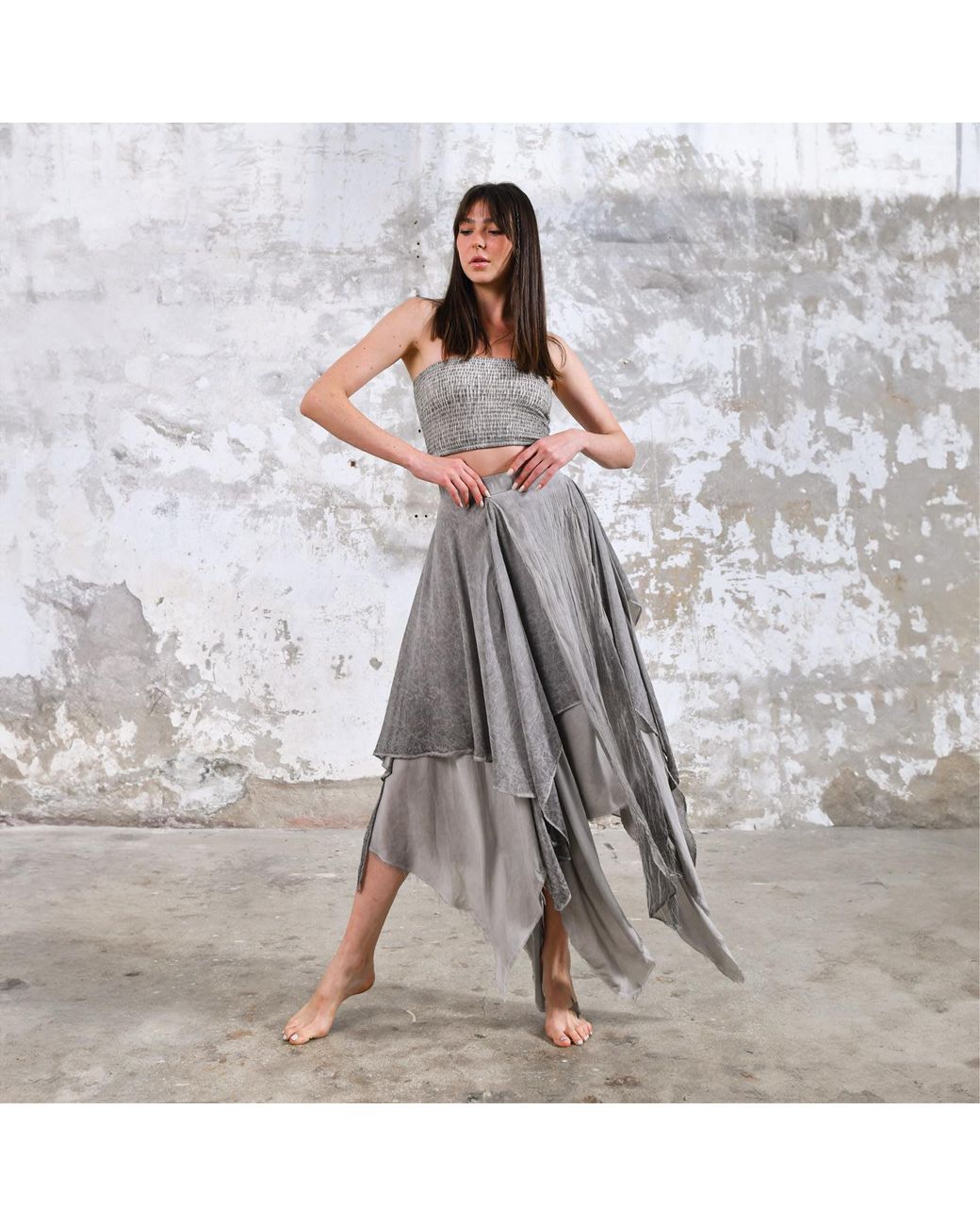 Zhenabia Gray Neutrals Bia Skirt Light