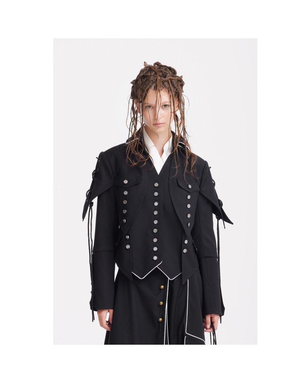 Julia Allert Black Designer Lace-Up Cropped Utility Jacket –