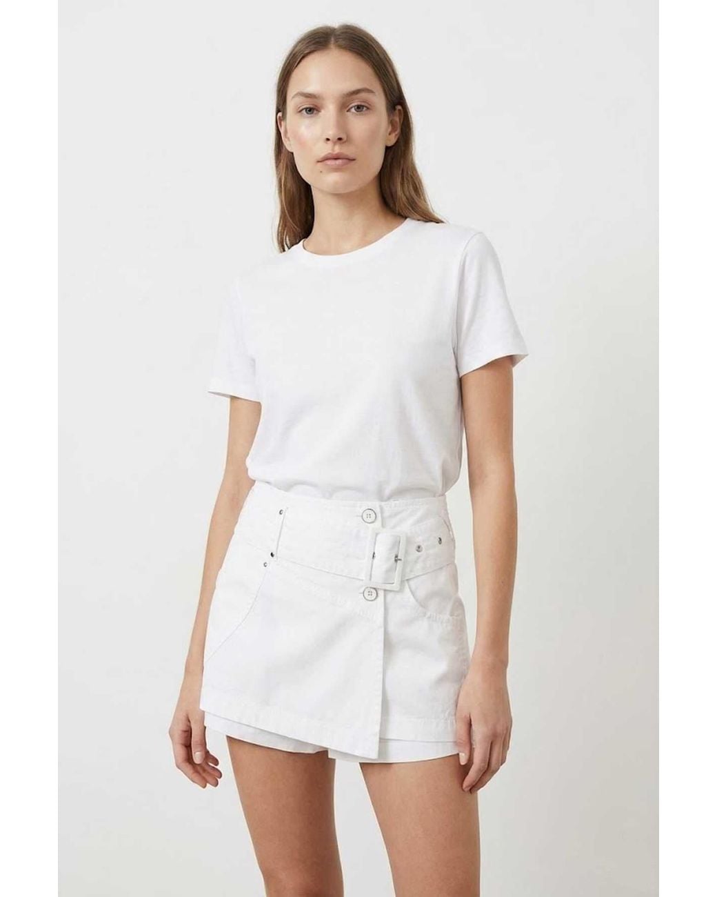 Conquista White High-Waist Wrap-Style Shorts With Belt Detail