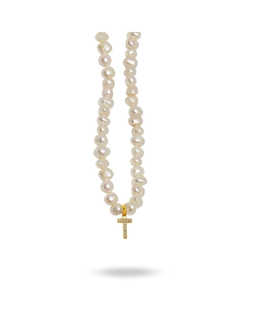 LINYA JEWELLERY Metallic Mono Letter Pearl Necklace T