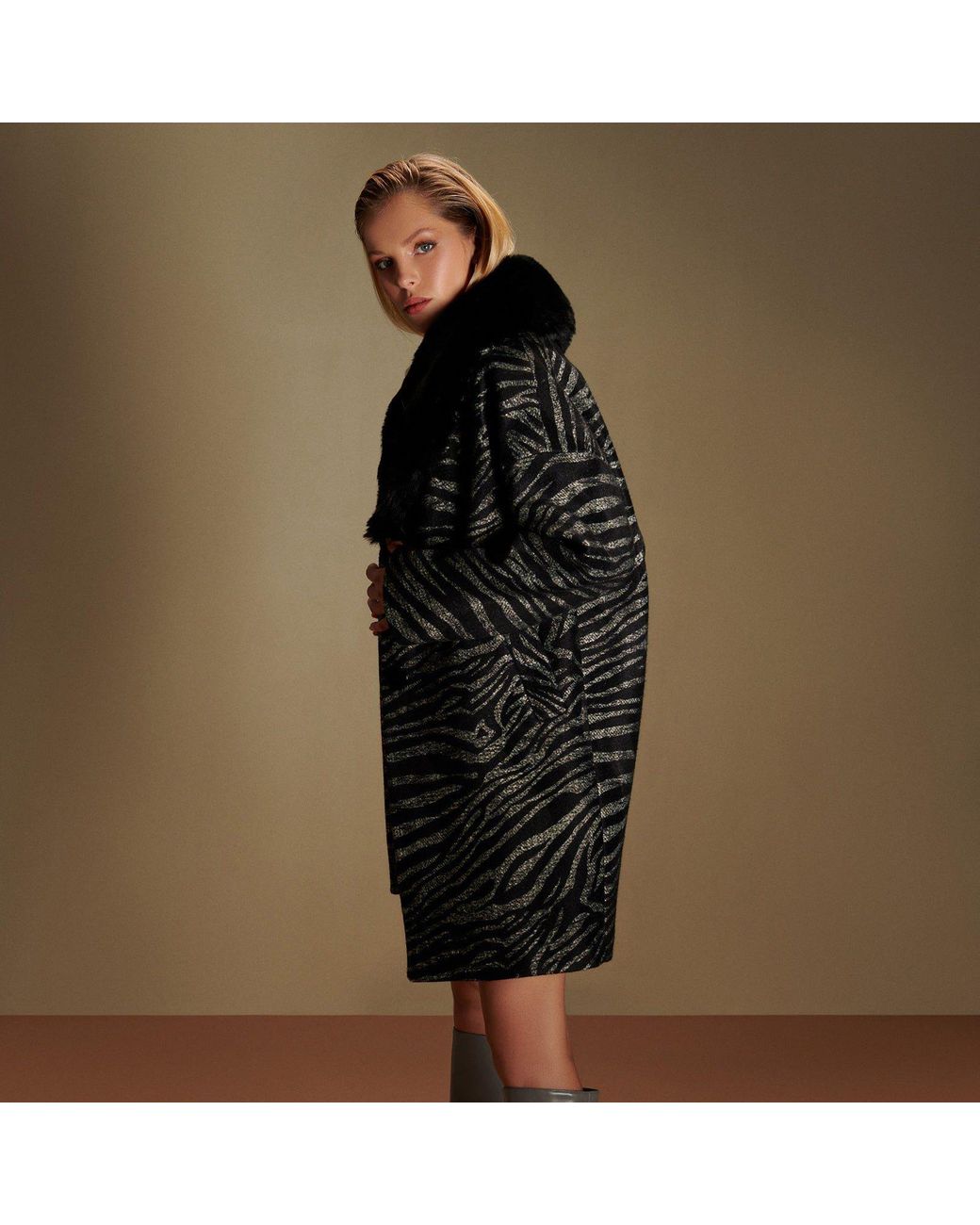 N'Onat Black Zebra Chic Vegan Coat