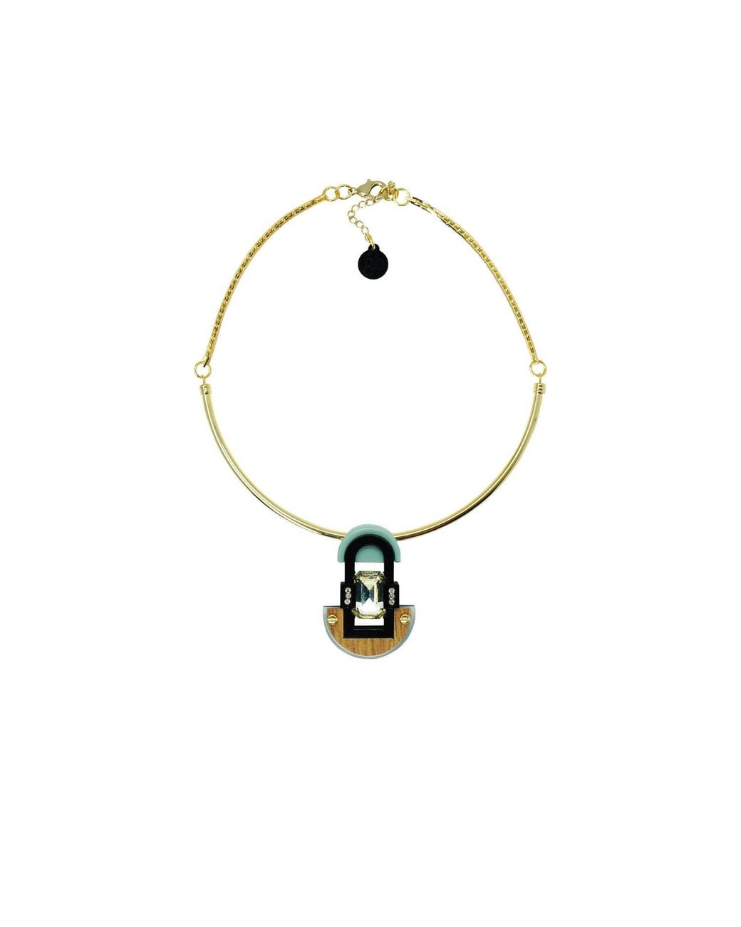 Gissa Bicalho White Handmade Acrylic Necklace Pendant Deco Mirror Rectangular Stone Cream