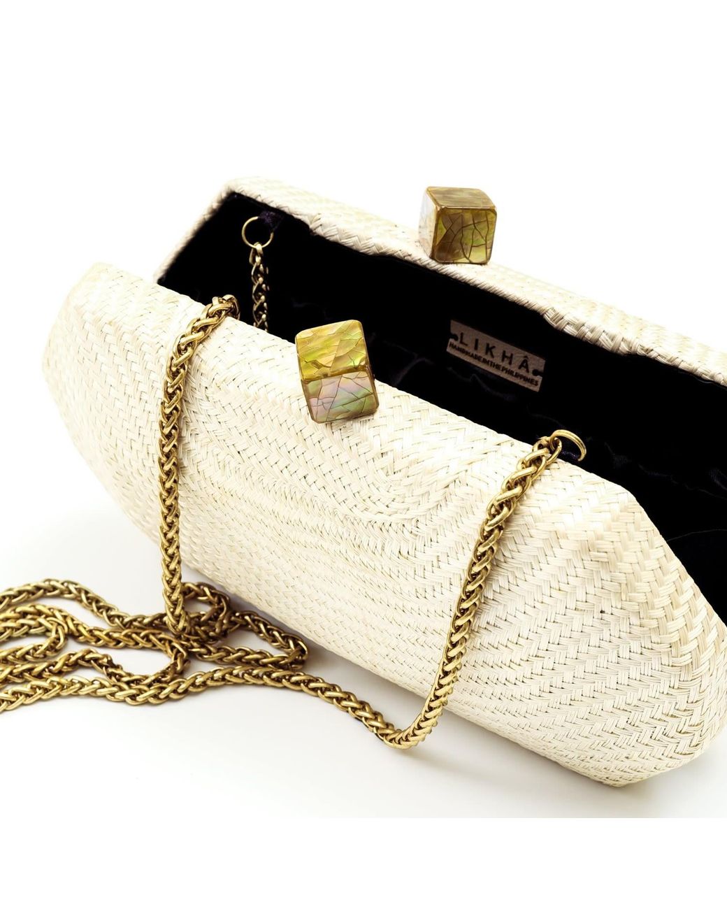 LIKHÂ Metallic Sarsuela Handwoven Clutch Oat