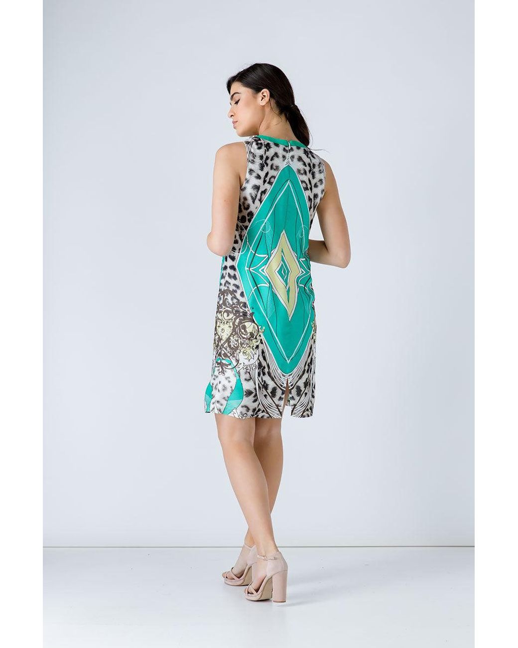 Conquista Green Animal Print Sleeveless Dress
