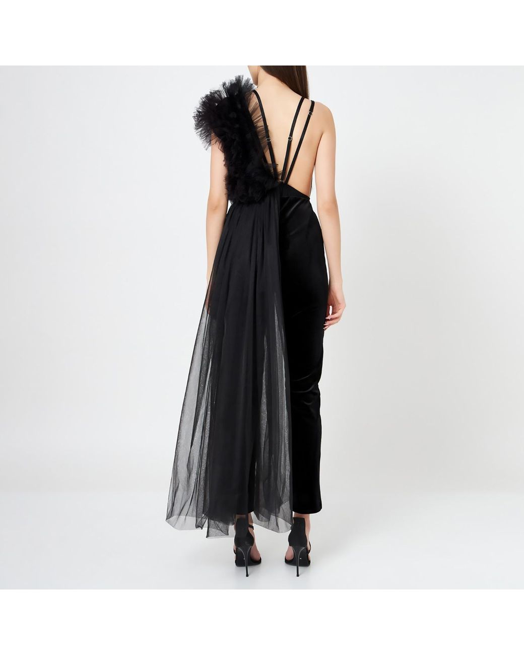 LIA ARAM Black Lace Deconstructed Ruffled Bodysuit