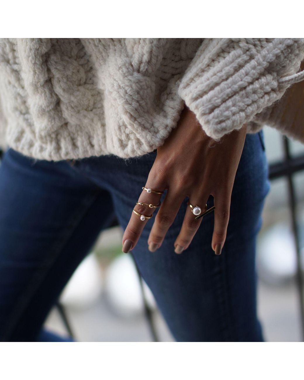 LINYA JEWELLERY Metallic Spiral Pearl Ring