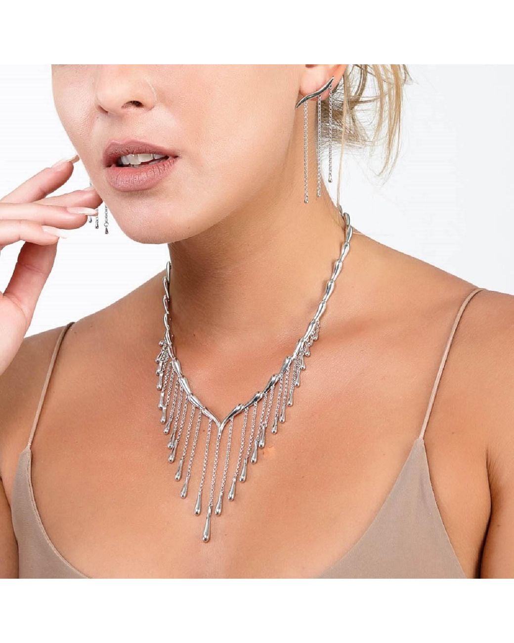 Lucy Quartermaine Metallic Solid Sterling Waterfall Necklace
