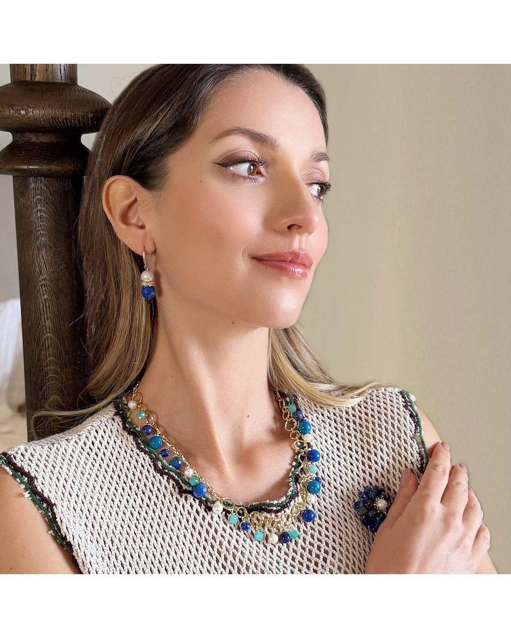 Farra Blue Royal Lapis & Pearl Floral Dangle Earrings