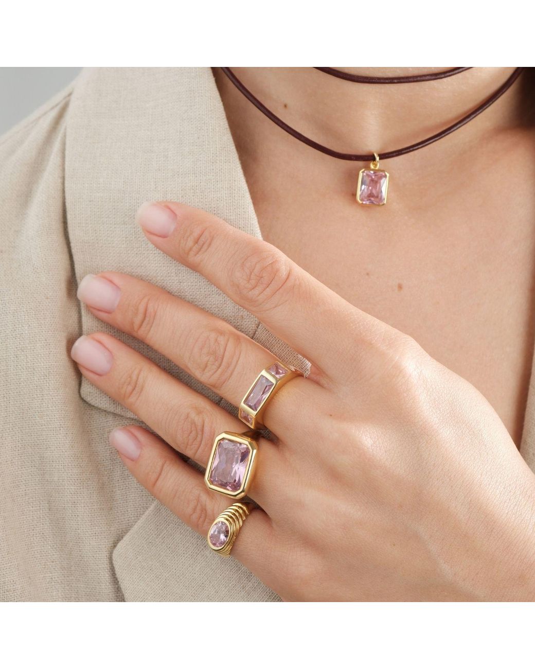 LINYA JEWELLERY Pink Nova Large Crystal Stone Ring