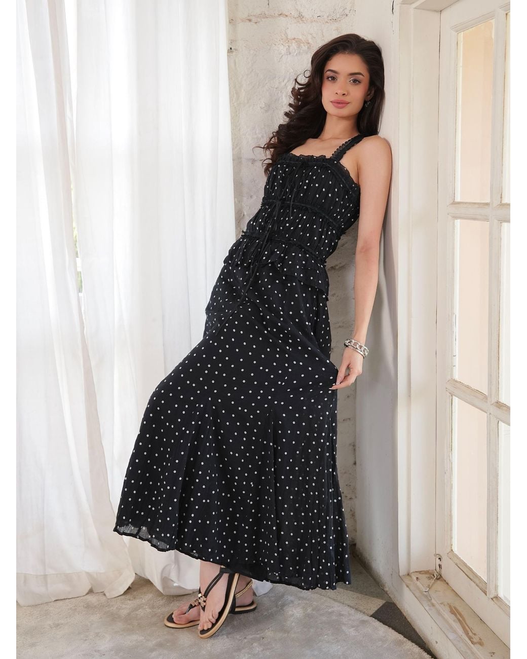 Rose & Nancy Blue Marcia Polka Cami Midi Dress