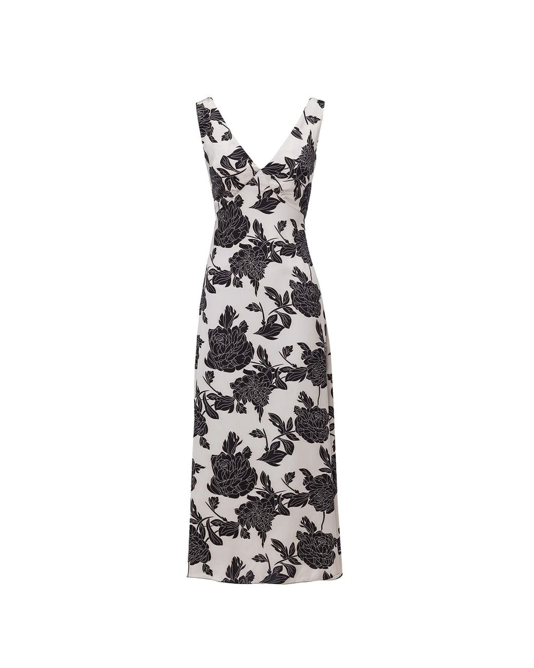 Belsize25 Black Sicily Day & Night – Floral V-Neck Satin Midi Dress With Flowers