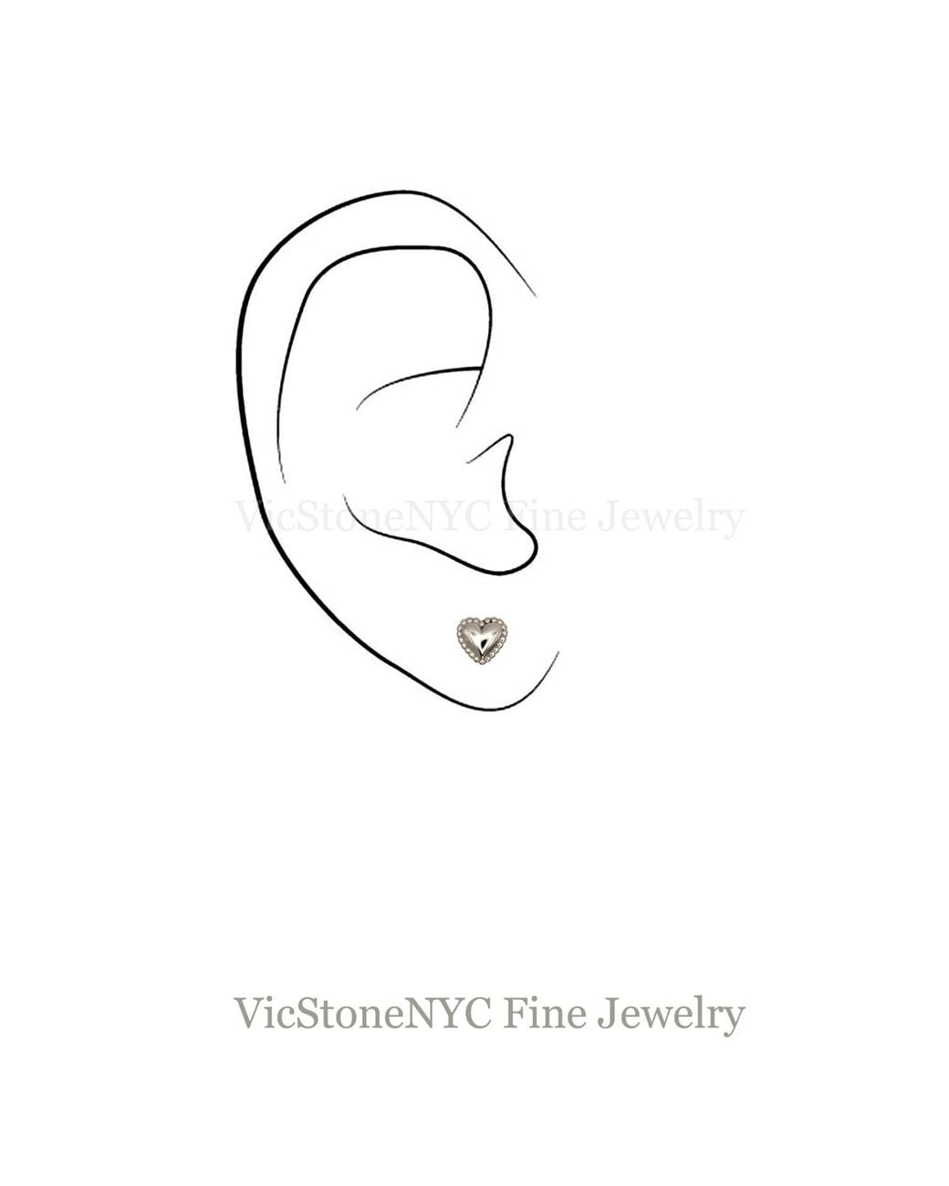 VicStoneNYC Fine Jewelry Metallic Lovely Heart Stud Solid Earrings