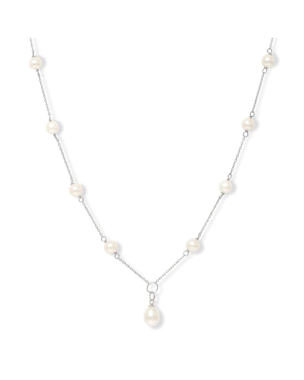 Pearls of the Orient Online Metallic Gratia Fine Chain Necklace With Cultured Freshwater Pearls & Pendant Drop