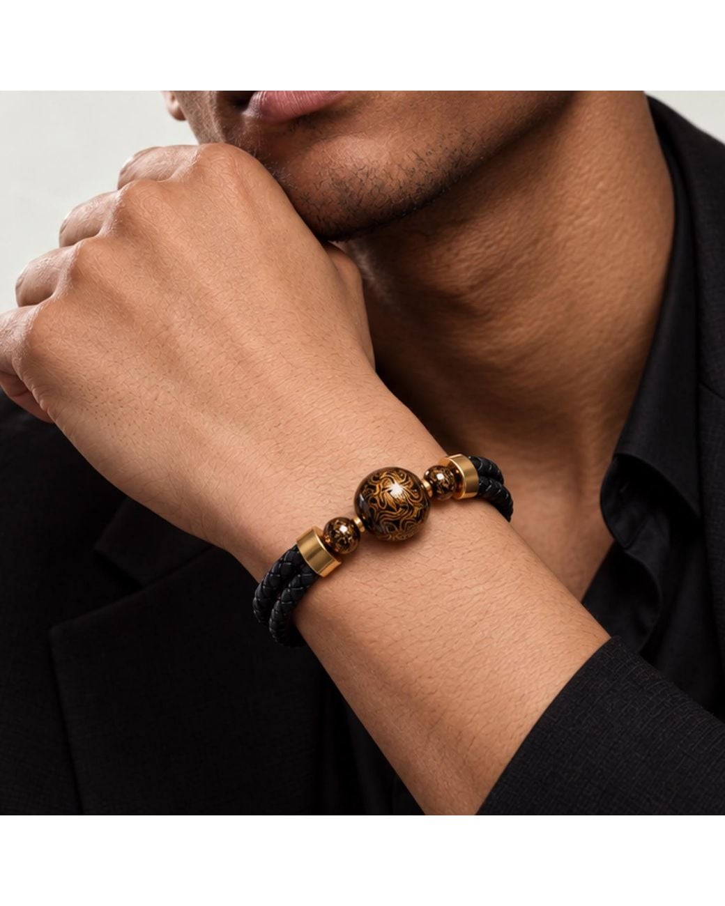 Yieon Multicolor Thriving Lacquered Sandalwood Bead & Leather Bracelet