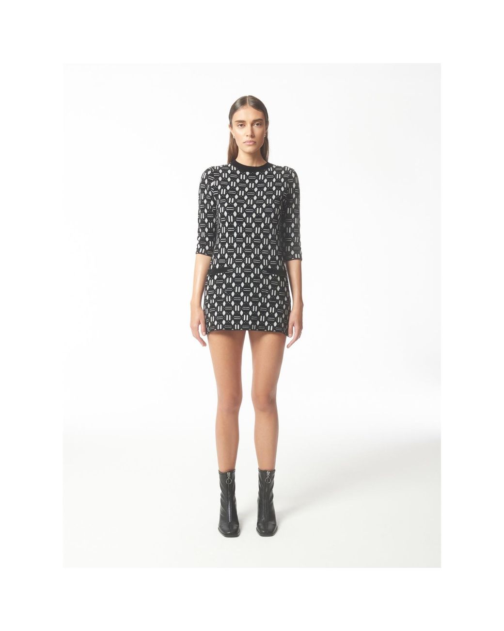 Sour Figs Black Geometric Jacquard Knit Dress
